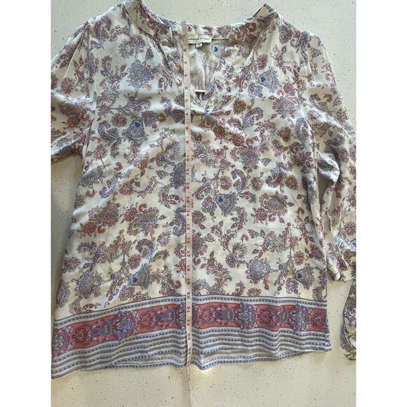 Adrienne Vittadini Paisley Floral Blouse V Neck 3/4 Tie‎ Sleeve Size M - Picture 10 of 10